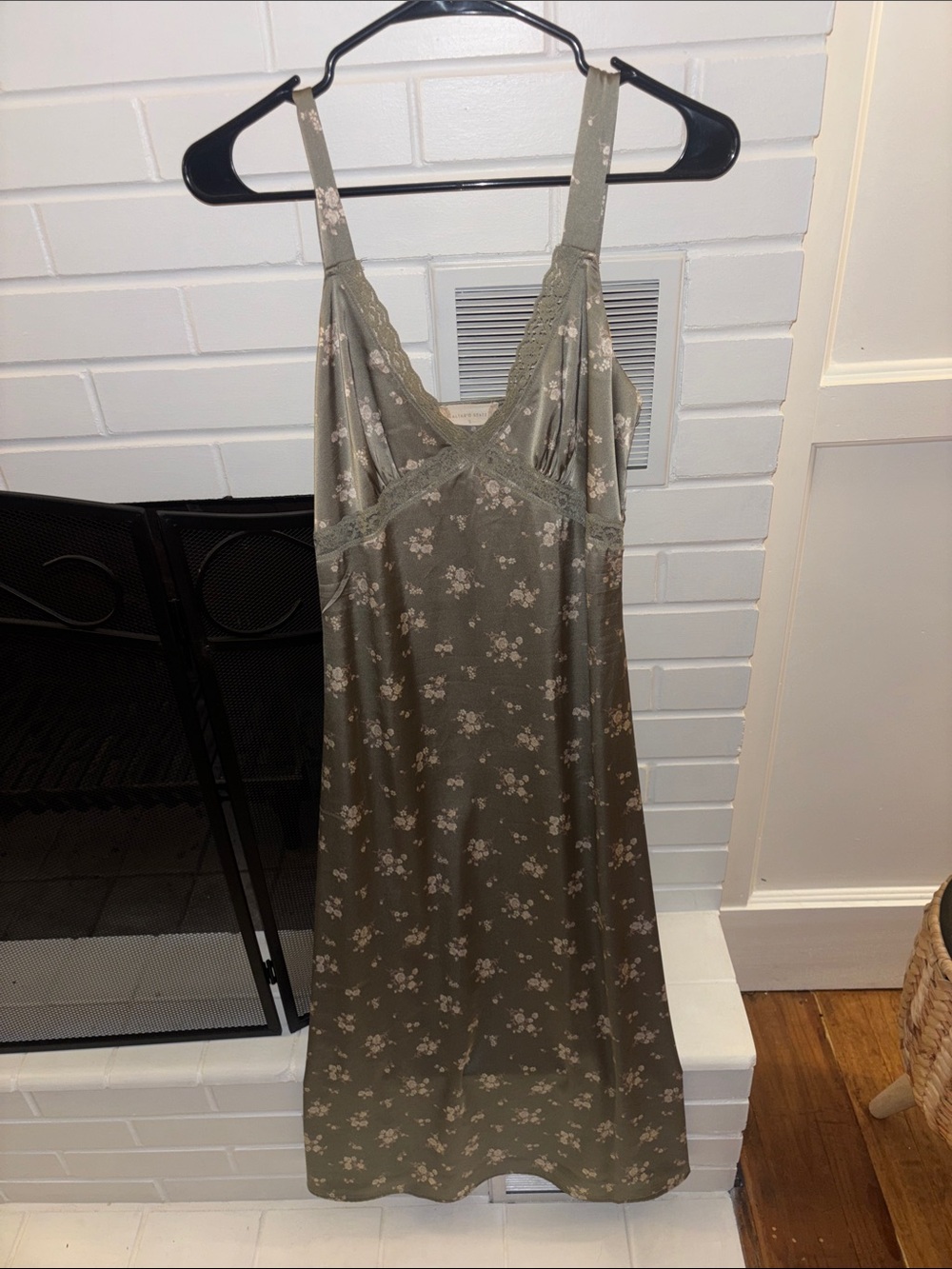 Olive Floral Lace-Trim Slip Dress - Women